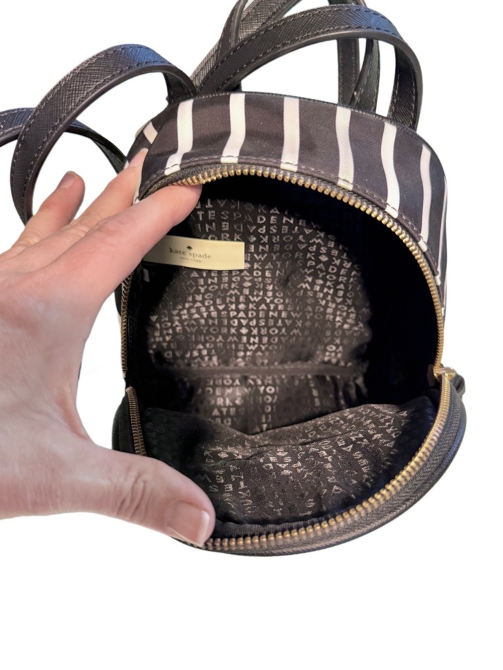 Kate Spade Wilson Road French Stripe Mini Bradley Backpack Black White Nylon Bag - Picture 10 of 17